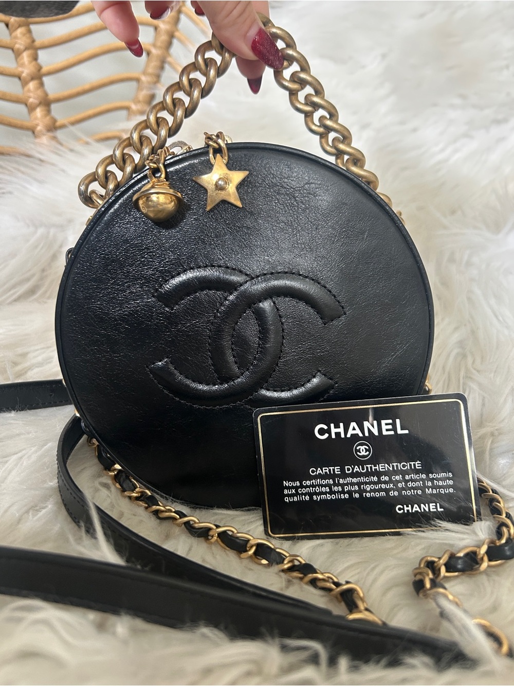 CHANEL Round as Earth Crossbody Black Gold Hardware Hand Bag